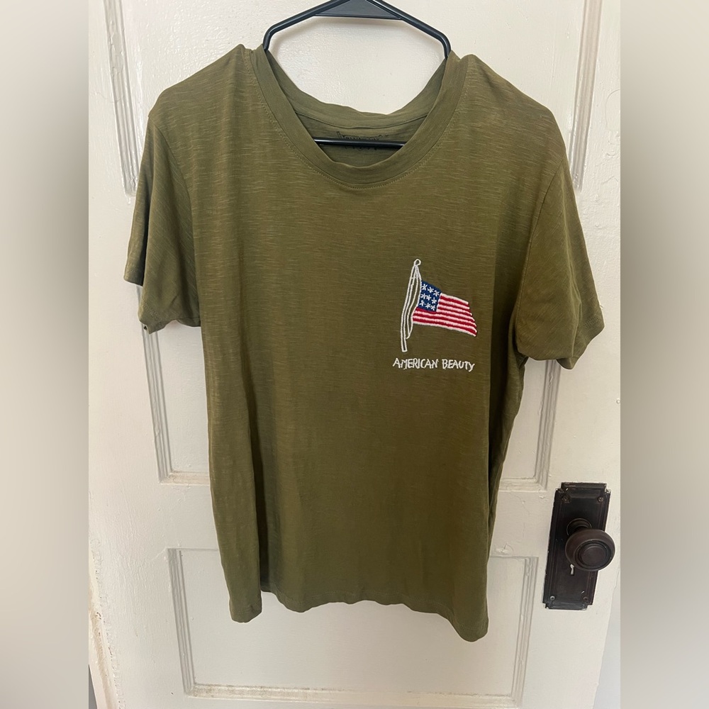 Olive Green T-Shirt with American Flag Embroidery